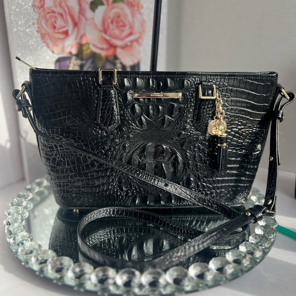Brahmin NWOT Asher Satchel Black Melbourne Croc Embossed Crossbody - Picture 1 of 10